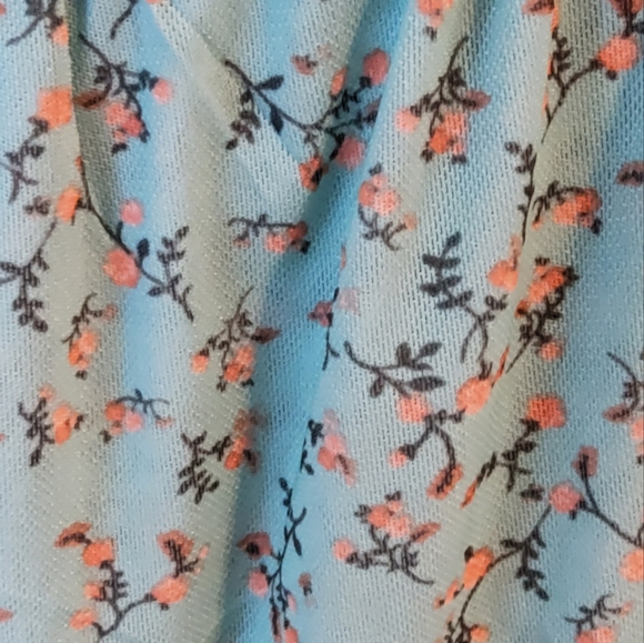 Willow & Root NWT LS Woman's Ruffle Semi-Sheer Blue Floral Top Small Resin Ring - Picture 5 of 12